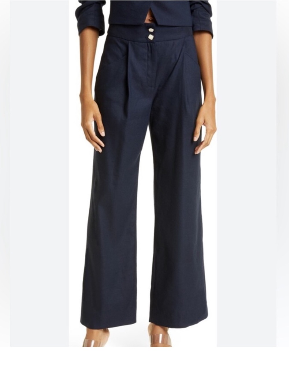 Veronica Beard Kuna linen blend wide navy leg pants 8 - Picture 2 of 9
